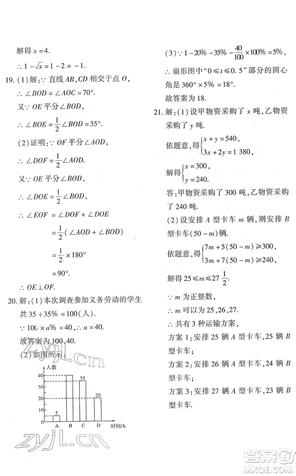 濟(jì)南出版社2022黃岡360度定制密卷七年級數(shù)學(xué)下冊RJ人教版答案