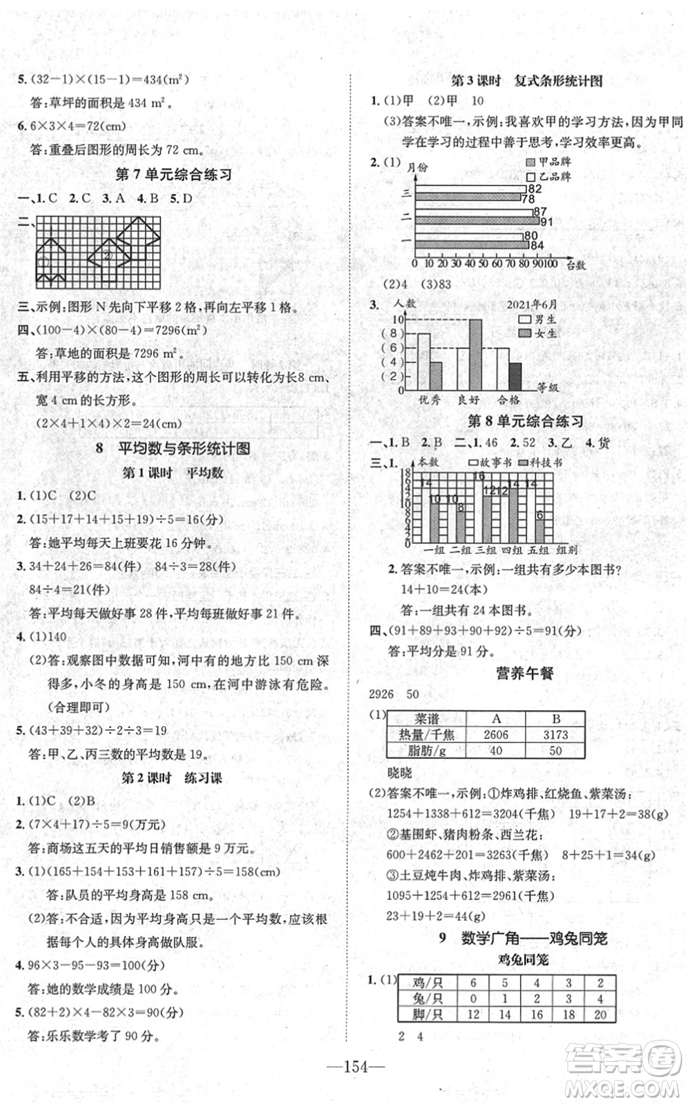 陽光出版社2022培優(yōu)作業(yè)本四年級數(shù)學(xué)下冊RJ人教版福建專版答案