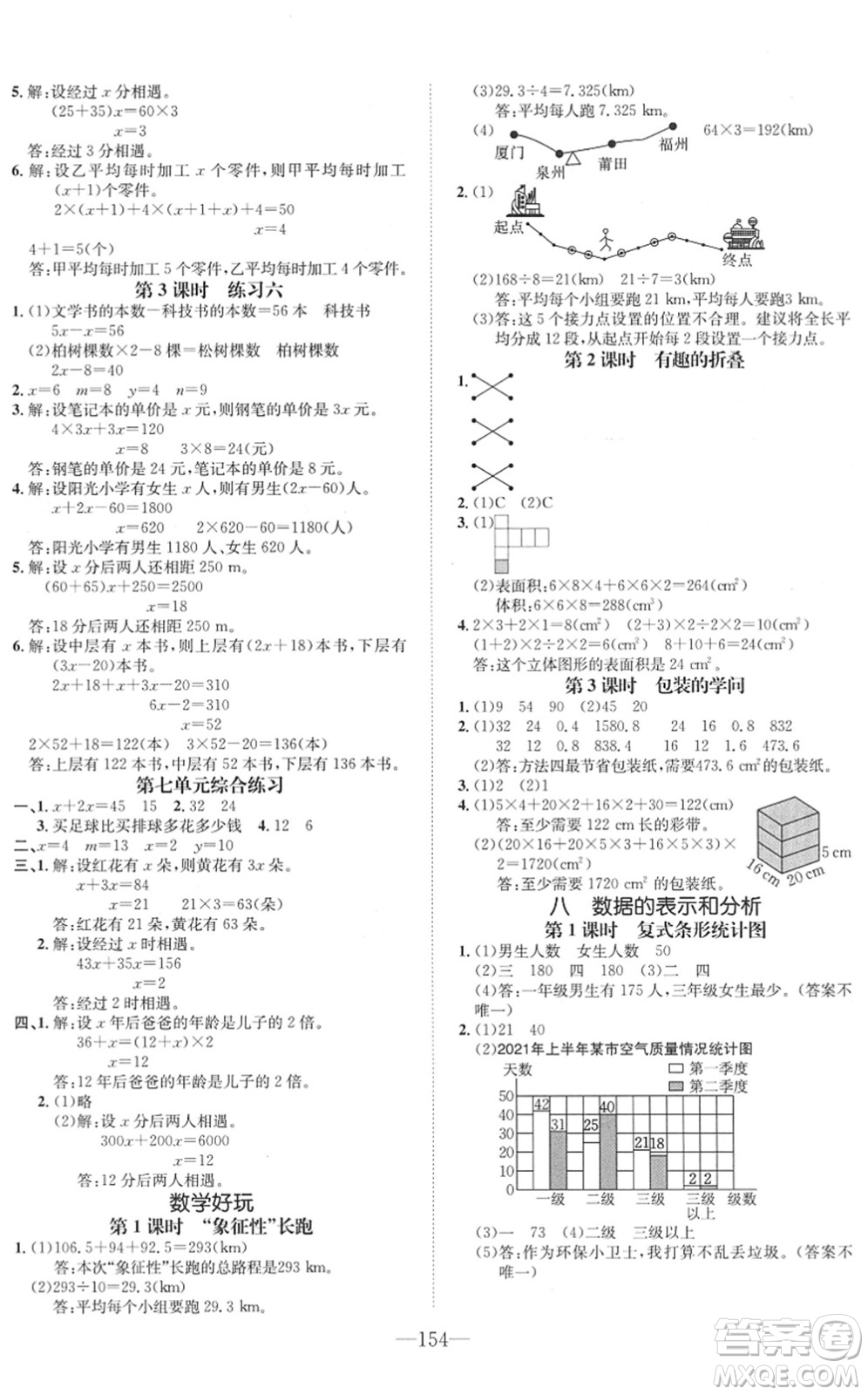 陽(yáng)光出版社2022培優(yōu)作業(yè)本五年級(jí)數(shù)學(xué)下冊(cè)BS北師版福建專(zhuān)版答案