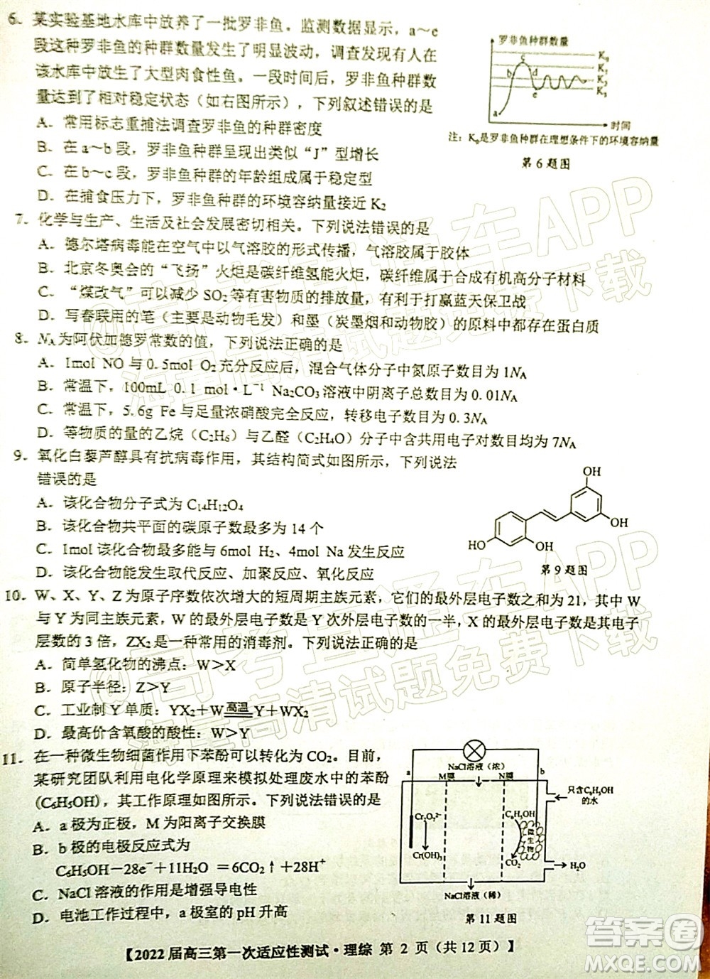 廣西2022屆高中畢業(yè)班第一次適應性測試理科綜合試題及答案