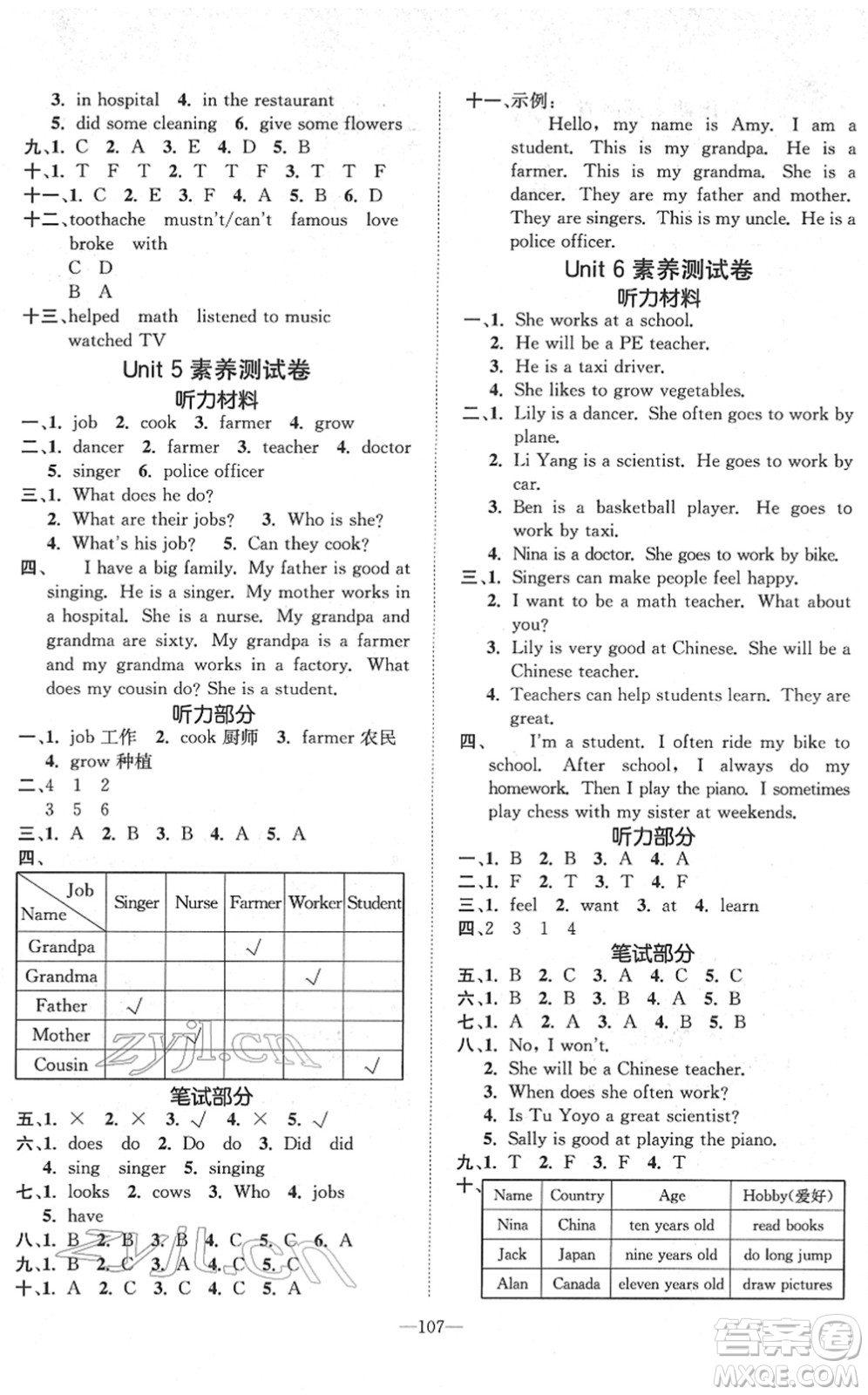 陽光出版社2022培優(yōu)作業(yè)本六年級英語下冊MJ閩教版福建專版答案