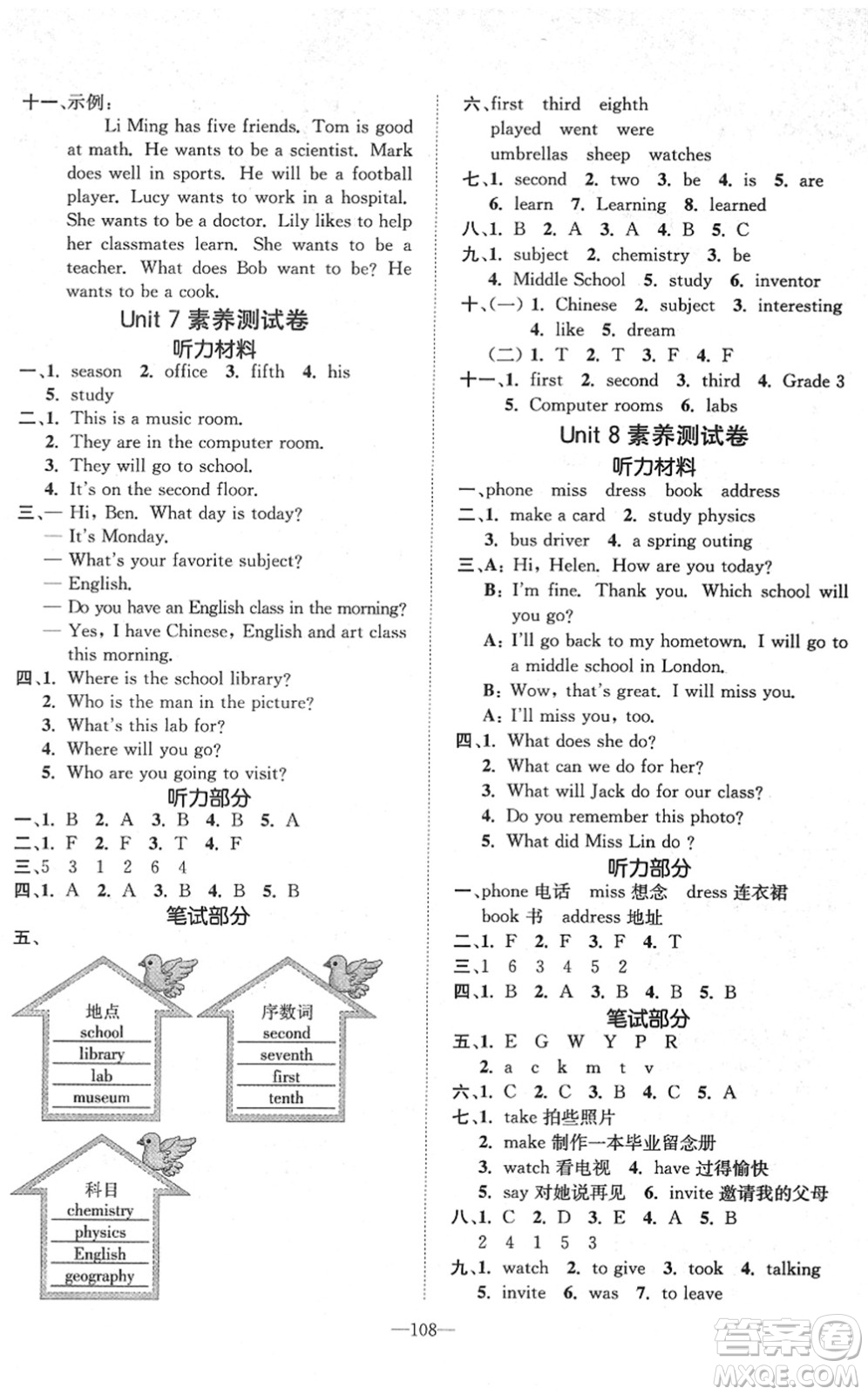 陽光出版社2022培優(yōu)作業(yè)本六年級英語下冊MJ閩教版福建專版答案