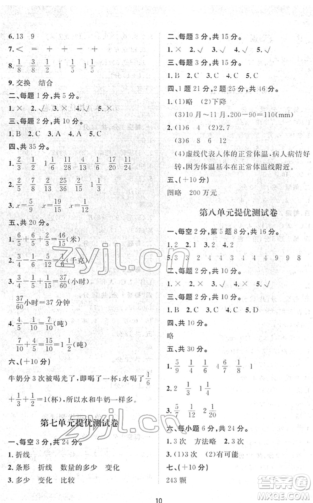 山東友誼出版社2022小學(xué)同步練習(xí)冊(cè)提優(yōu)測(cè)試卷五年級(jí)數(shù)學(xué)下冊(cè)人教版答案