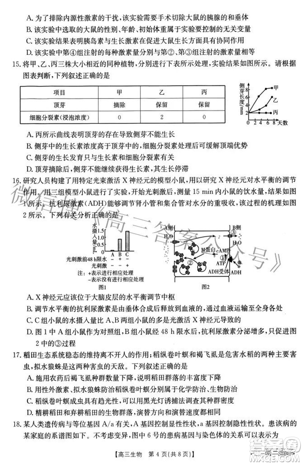 2022屆重慶金太陽(yáng)高三3月聯(lián)考生物試題及答案