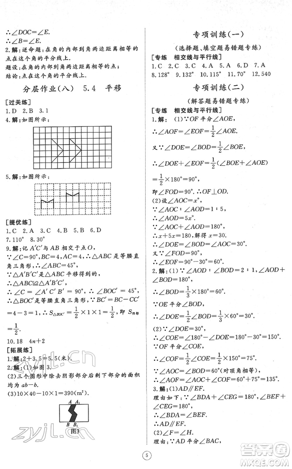 山東友誼出版社2022初中同步練習冊提優(yōu)測試卷七年級數學下冊人教版答案