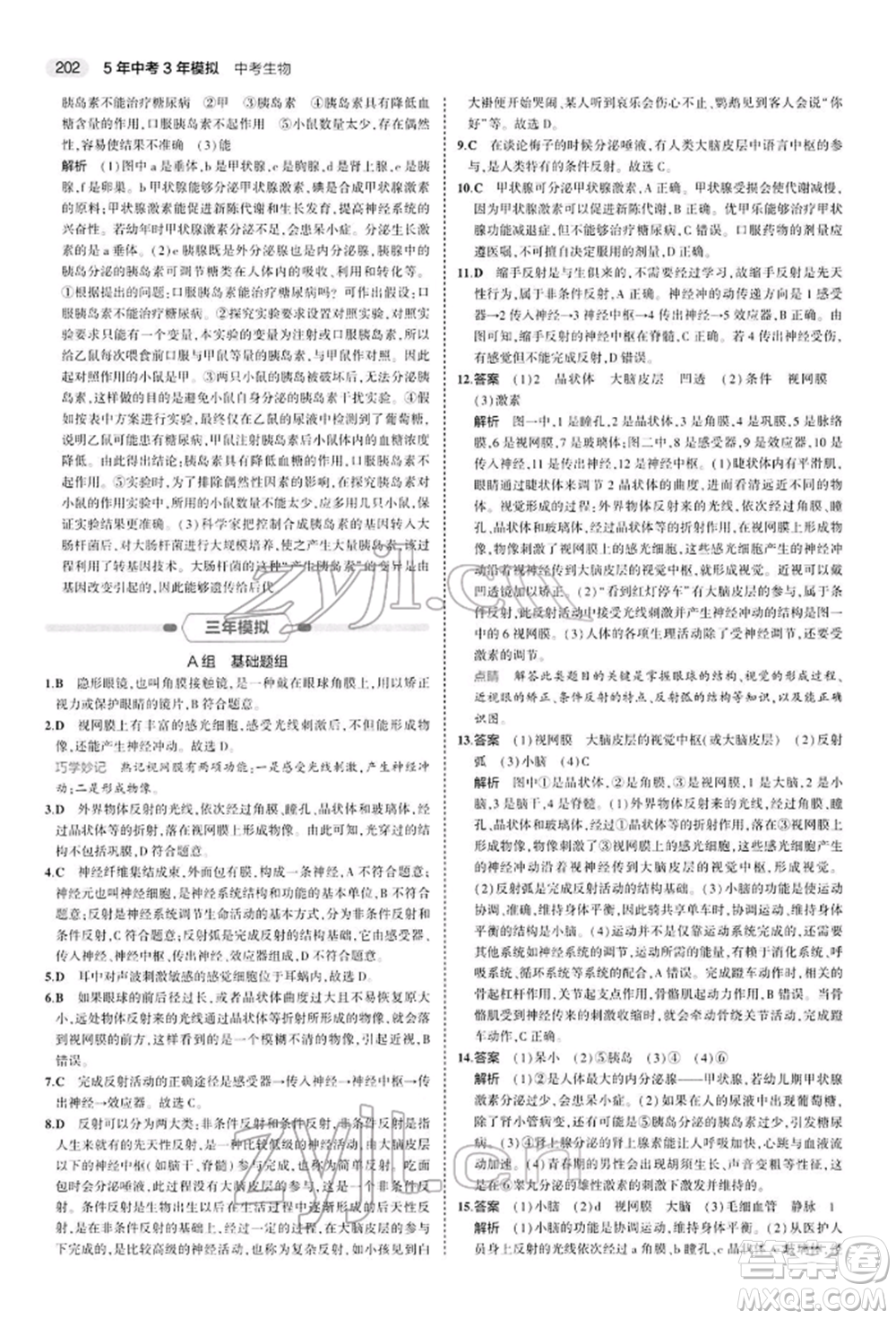 首都師范大學(xué)出版社2022年5年中考3年模擬中考生物人教版參考答案