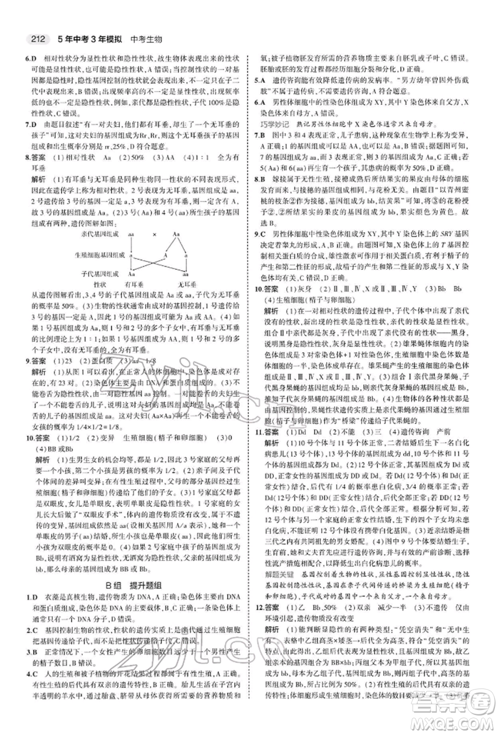 首都師范大學(xué)出版社2022年5年中考3年模擬中考生物人教版參考答案