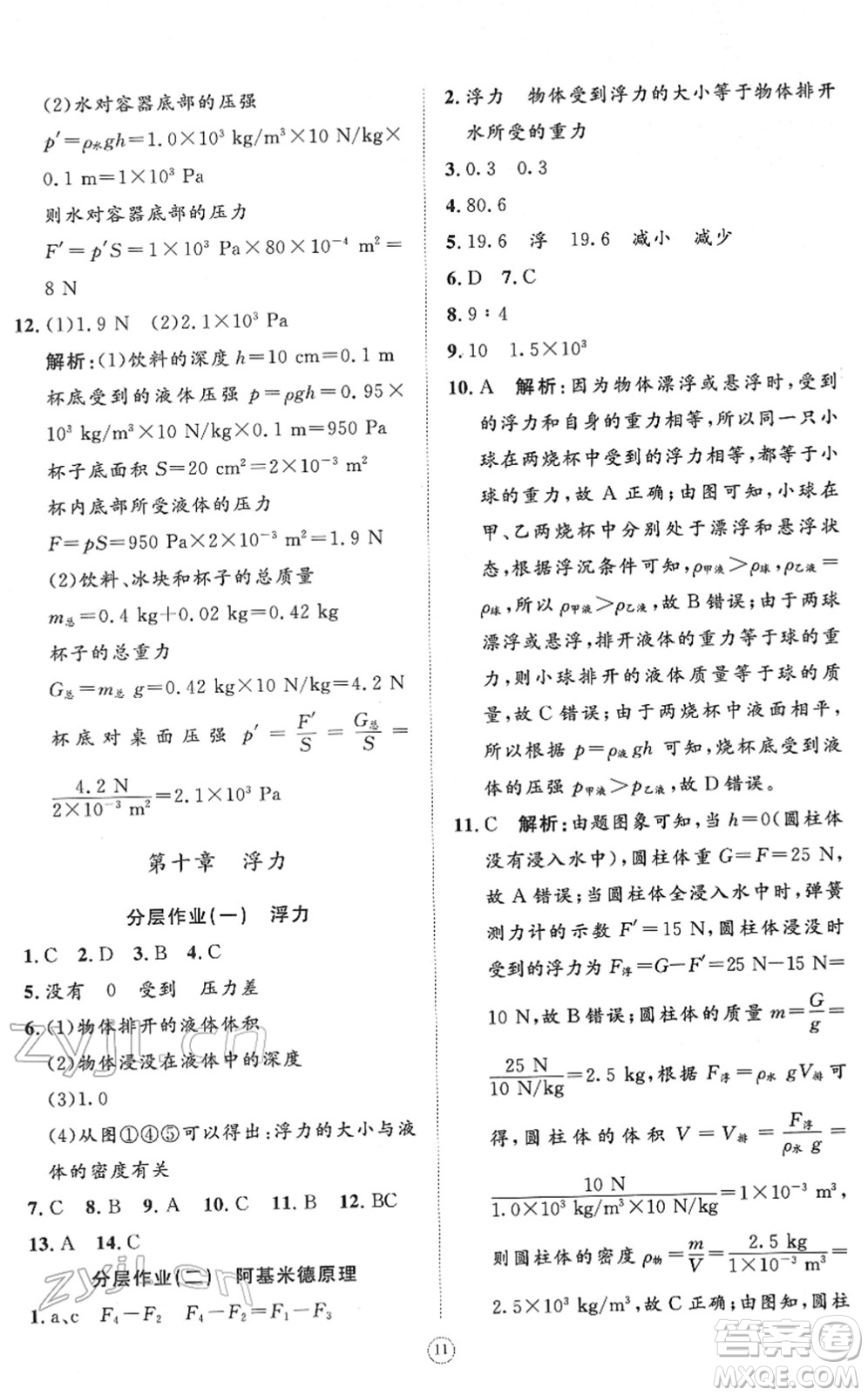 山東友誼出版社2022初中同步練習(xí)冊(cè)提優(yōu)測(cè)試卷八年級(jí)物理下冊(cè)人教版答案