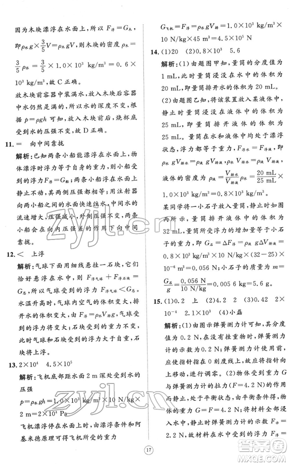 山東友誼出版社2022初中同步練習(xí)冊(cè)提優(yōu)測(cè)試卷八年級(jí)物理下冊(cè)人教版答案