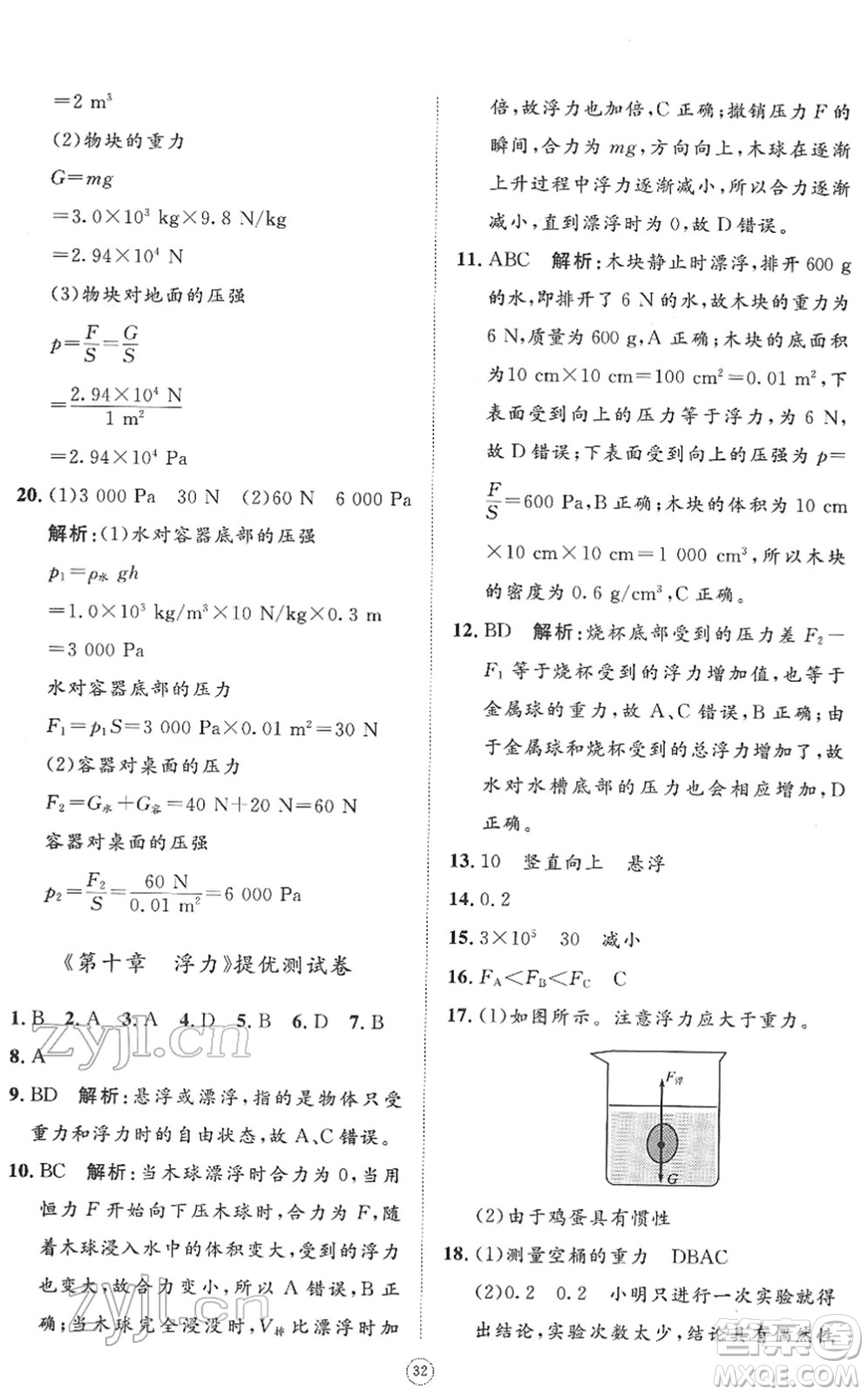 山東友誼出版社2022初中同步練習(xí)冊(cè)提優(yōu)測(cè)試卷八年級(jí)物理下冊(cè)人教版答案