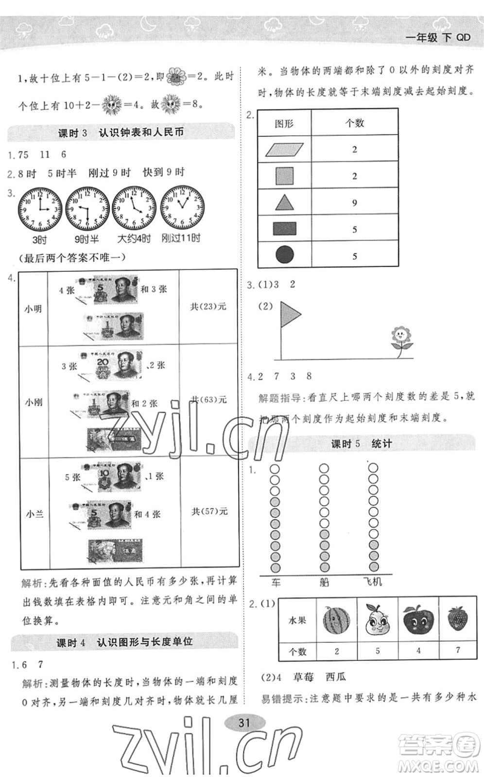 陜西師范大學(xué)出版總社2022黃岡同步練一日一練一年級數(shù)學(xué)下冊QD青島版答案