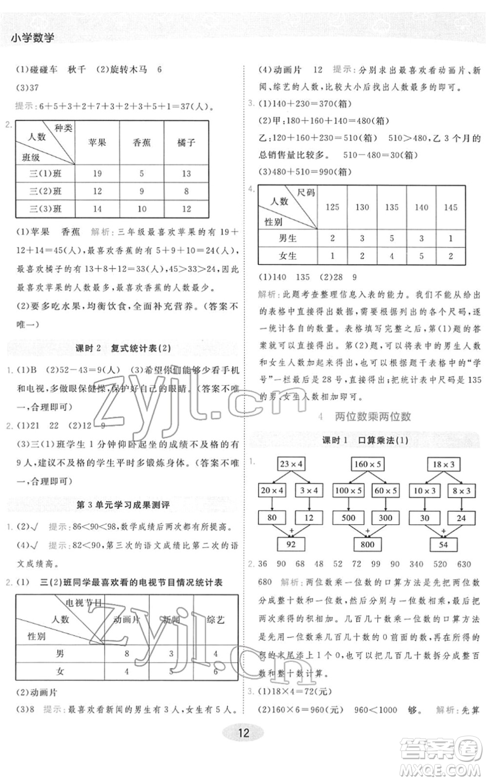 陜西師范大學(xué)出版總社2022黃岡同步練一日一練三年級(jí)數(shù)學(xué)下冊(cè)RJ人教版答案