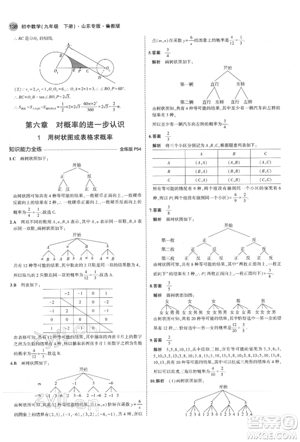 教育科學(xué)出版社2022年5年中考3年模擬九年級(jí)數(shù)學(xué)下冊(cè)魯教版山東專版參考答案