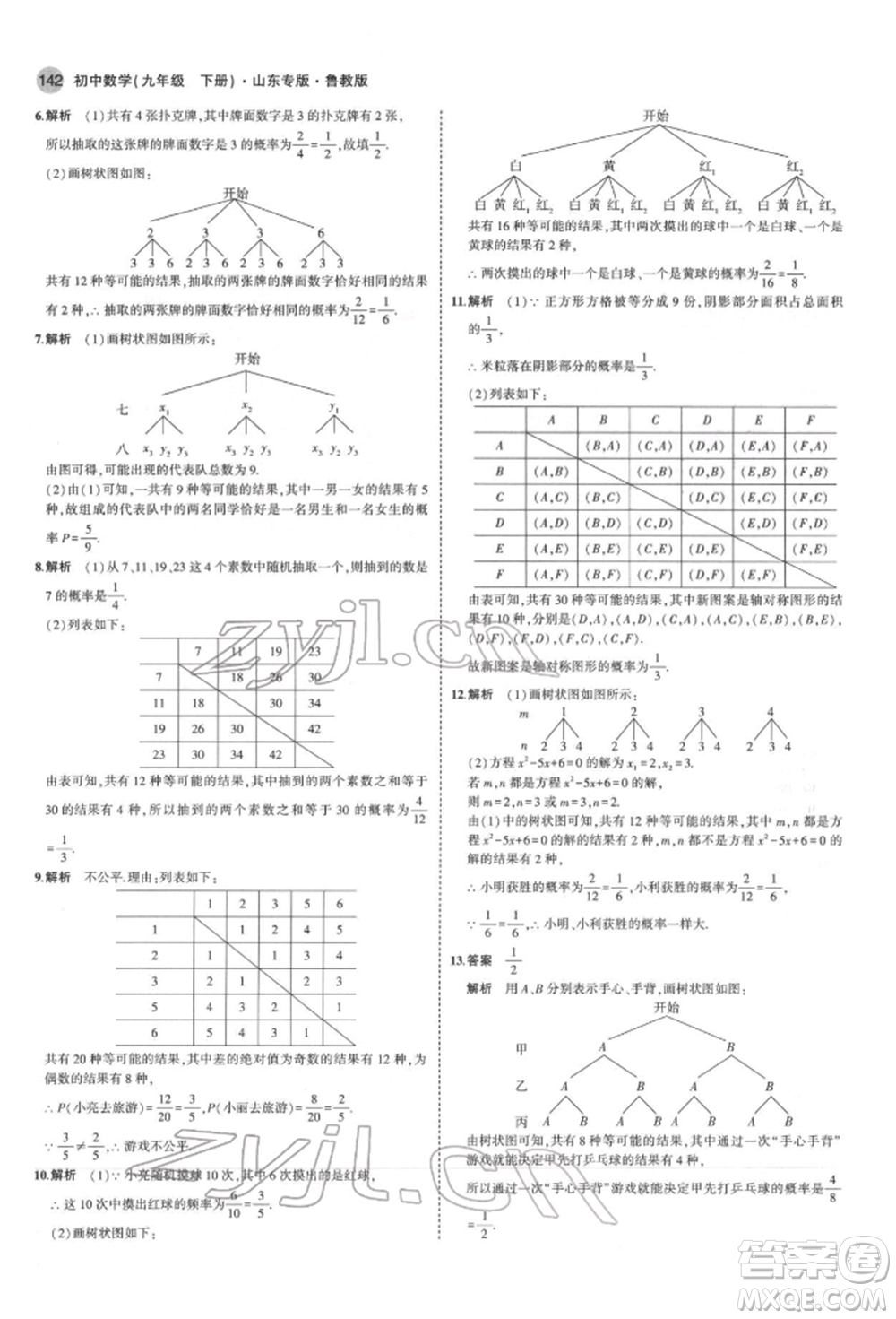 教育科學(xué)出版社2022年5年中考3年模擬九年級(jí)數(shù)學(xué)下冊(cè)魯教版山東專版參考答案