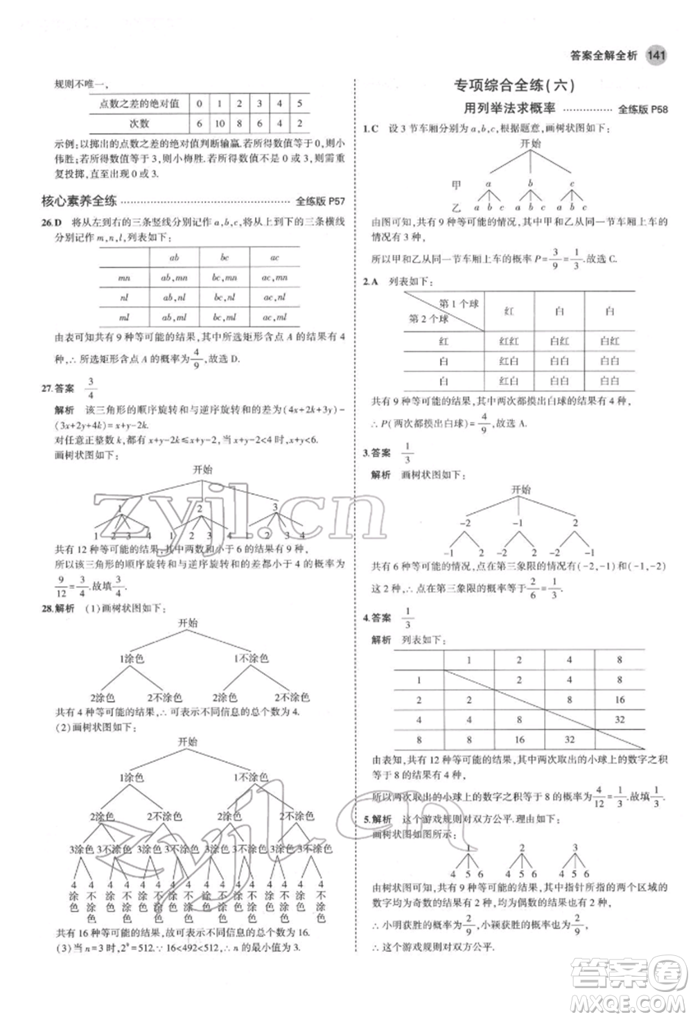 教育科學(xué)出版社2022年5年中考3年模擬九年級(jí)數(shù)學(xué)下冊(cè)魯教版山東專版參考答案