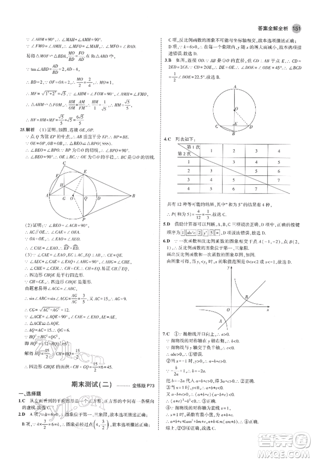 教育科學(xué)出版社2022年5年中考3年模擬九年級(jí)數(shù)學(xué)下冊(cè)魯教版山東專版參考答案