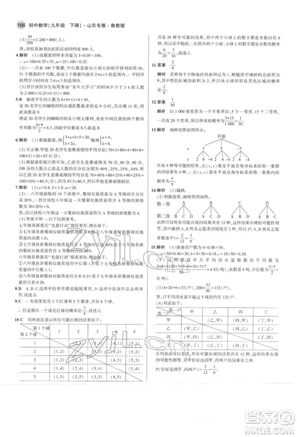 教育科學(xué)出版社2022年5年中考3年模擬九年級(jí)數(shù)學(xué)下冊(cè)魯教版山東專版參考答案