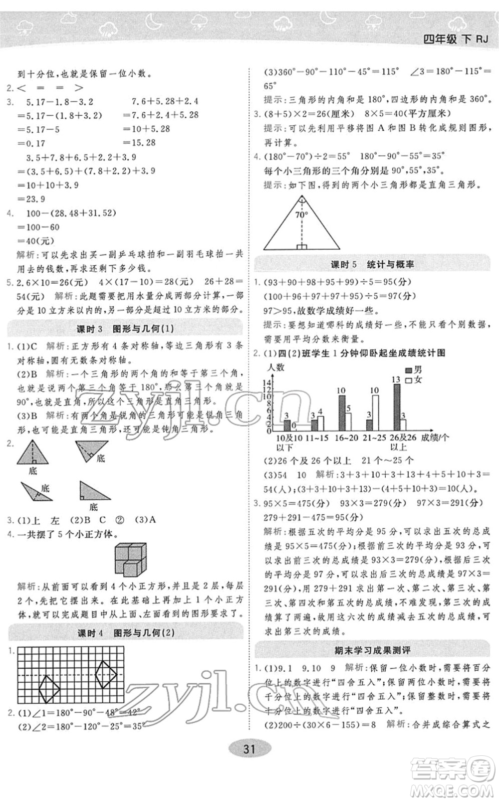 陜西師范大學(xué)出版總社2022黃岡同步練一日一練四年級數(shù)學(xué)下冊RJ人教版答案