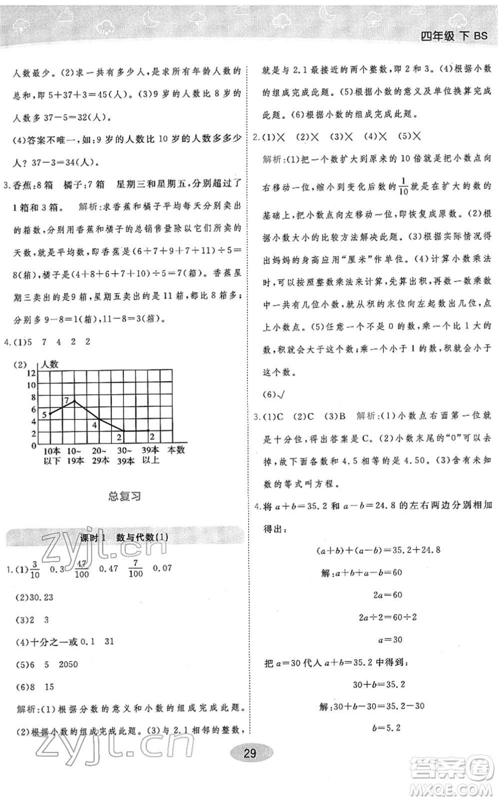 陜西師范大學(xué)出版總社2022黃岡同步練一日一練四年級(jí)數(shù)學(xué)下冊(cè)BS北師版答案