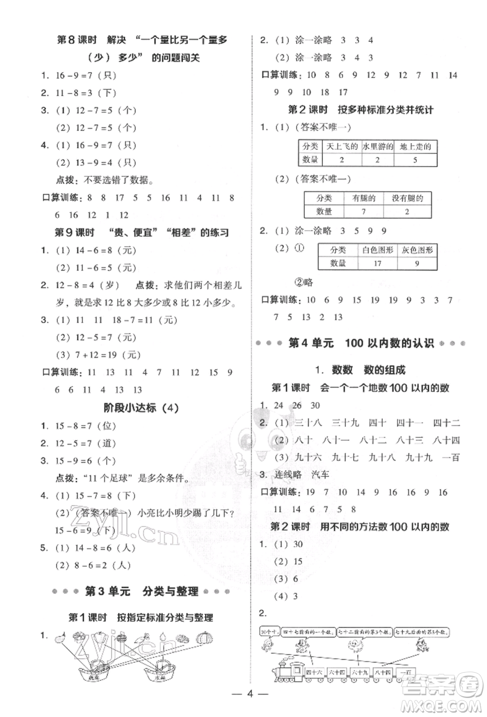 吉林教育出版社2022典中點(diǎn)綜合應(yīng)用創(chuàng)新題一年級(jí)數(shù)學(xué)下冊(cè)人教版參考答案