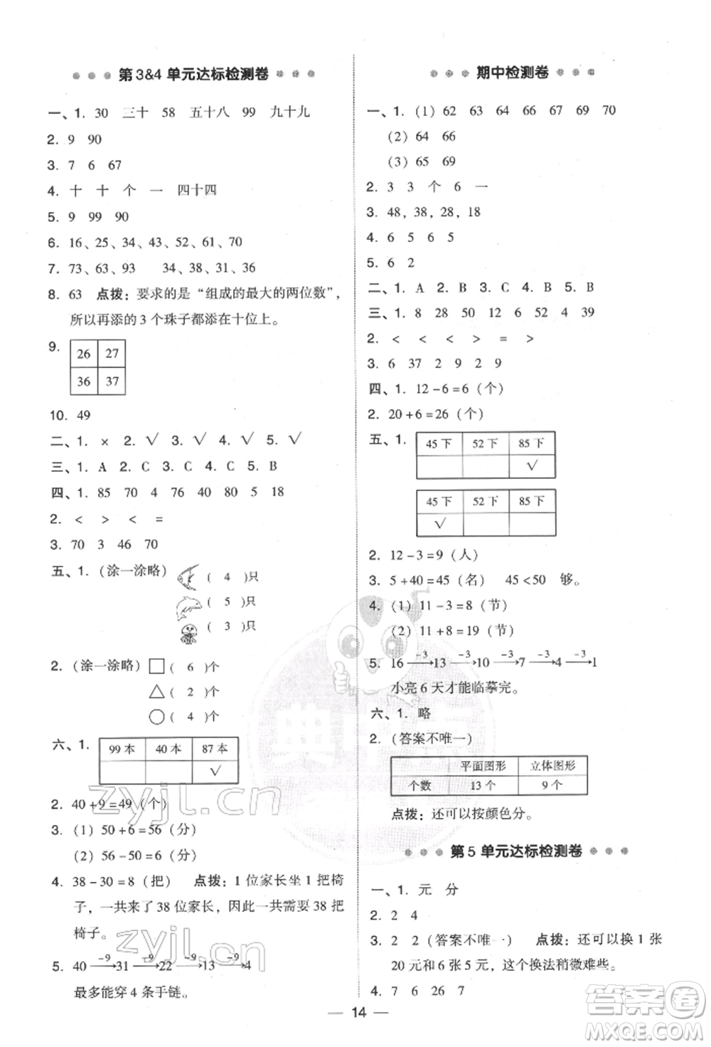 吉林教育出版社2022典中點(diǎn)綜合應(yīng)用創(chuàng)新題一年級(jí)數(shù)學(xué)下冊(cè)人教版參考答案