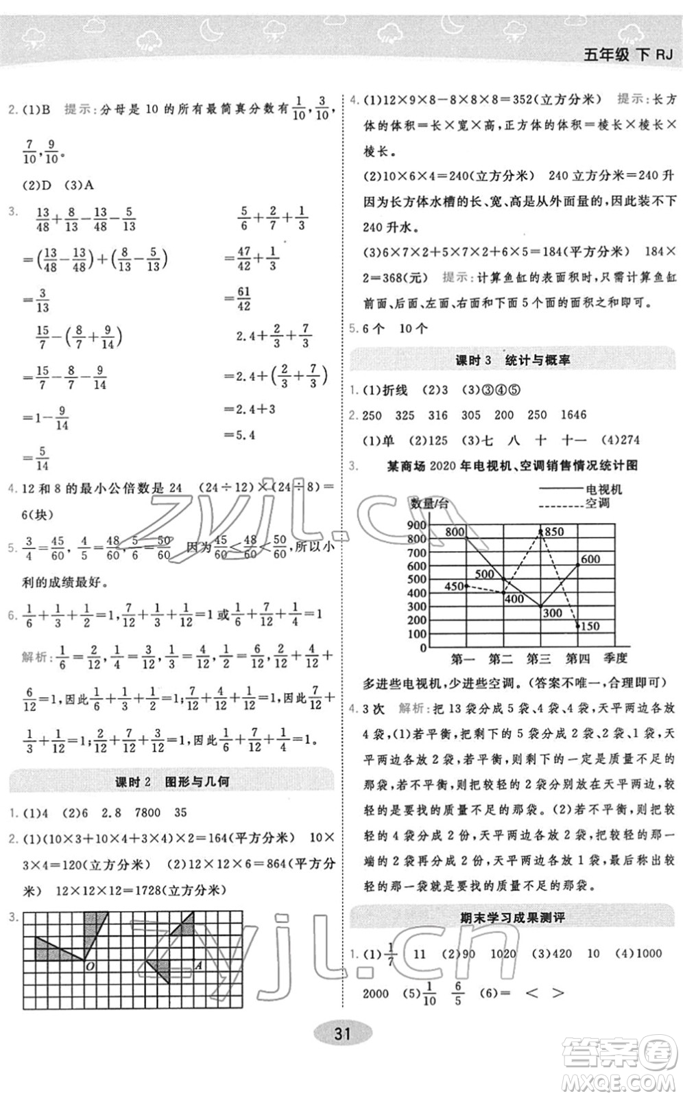 陜西師范大學(xué)出版總社2022黃岡同步練一日一練五年級數(shù)學(xué)下冊RJ人教版答案