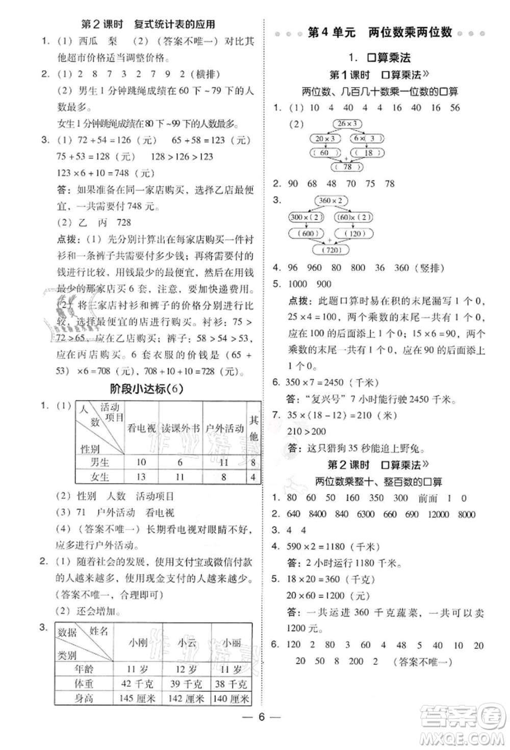 吉林教育出版社2022典中點綜合應(yīng)用創(chuàng)新題三年級數(shù)學(xué)下冊人教版參考答案