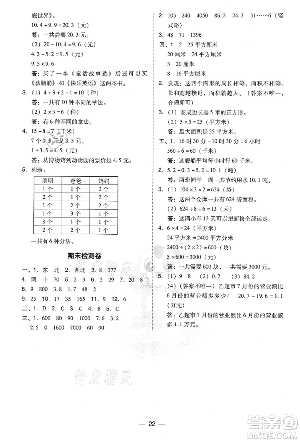 吉林教育出版社2022典中點綜合應(yīng)用創(chuàng)新題三年級數(shù)學(xué)下冊人教版參考答案