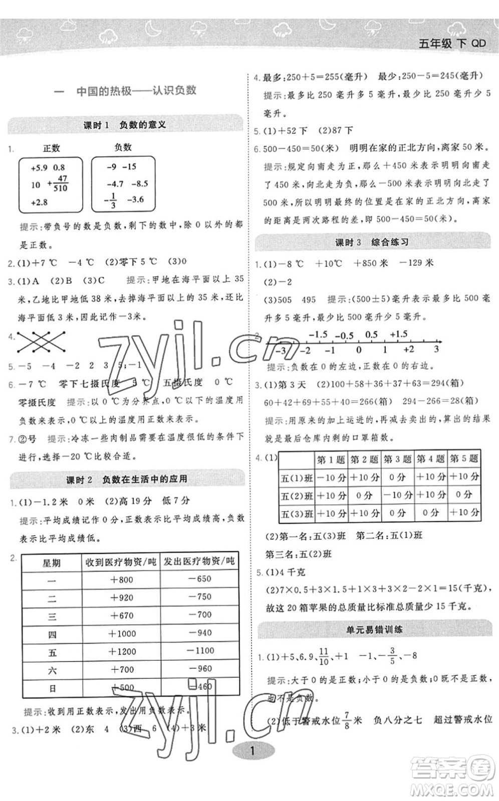 開明出版社2022黃岡同步練一日一練五年級(jí)數(shù)學(xué)下冊(cè)QD青島版答案