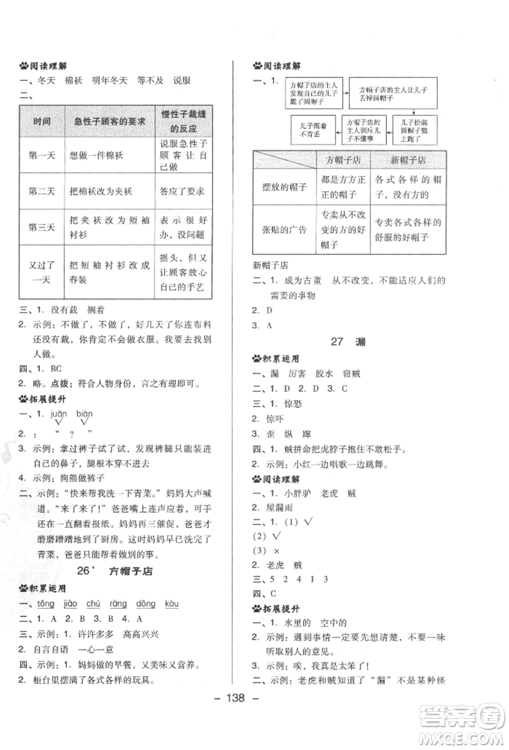 陜西人民教育出版社2022典中點綜合應(yīng)用創(chuàng)新題三年級語文下冊人教版福建專版參考答案