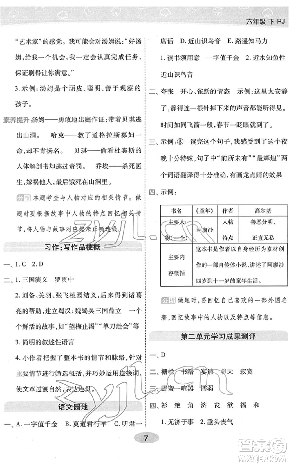 陜西師范大學(xué)出版總社2022黃岡同步練一日一練六年級(jí)語文下冊(cè)RJ人教版福建專版答案