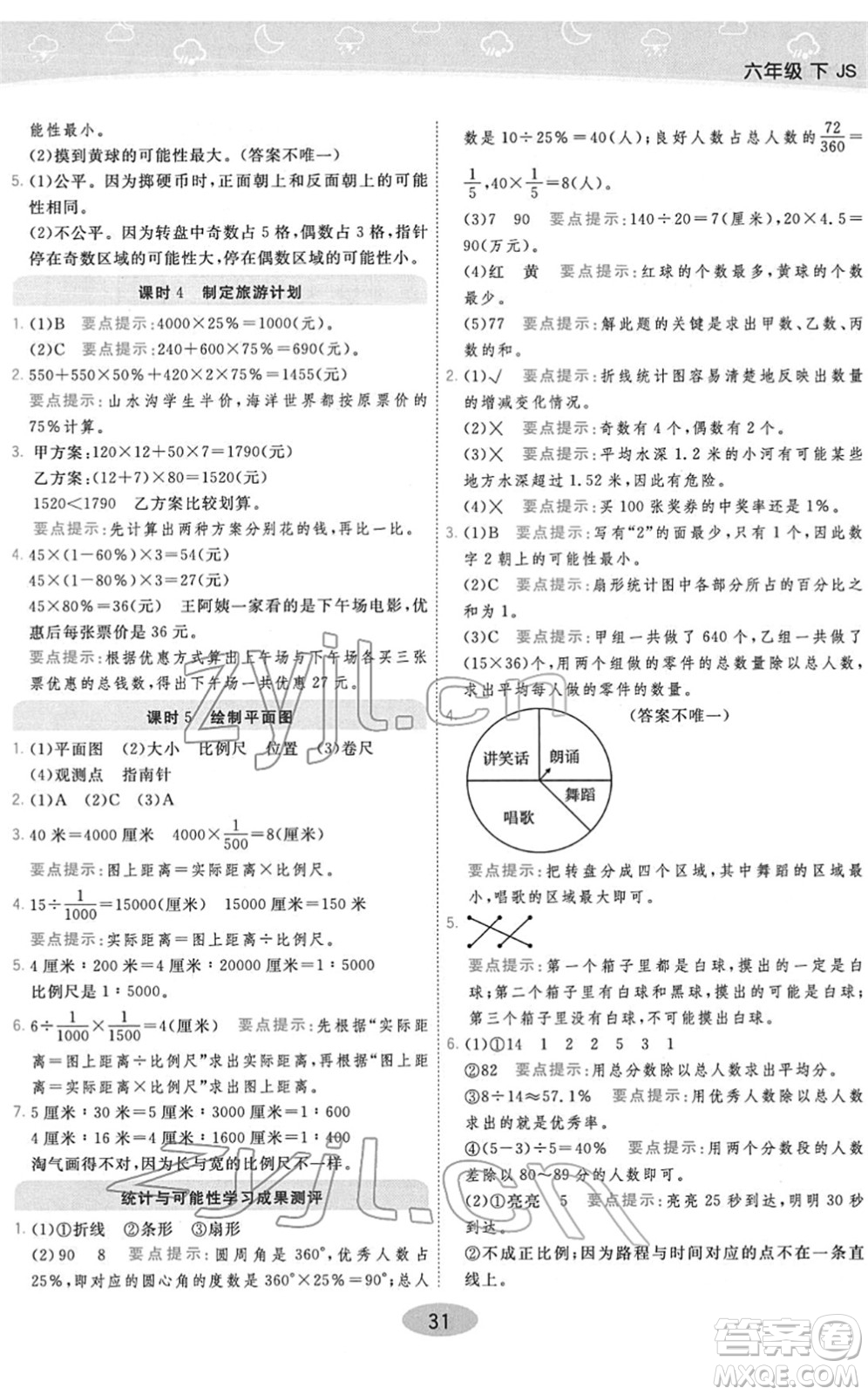 陜西師范大學(xué)出版總社2022黃岡同步練一日一練六年級(jí)數(shù)學(xué)下冊(cè)JS江蘇版答案