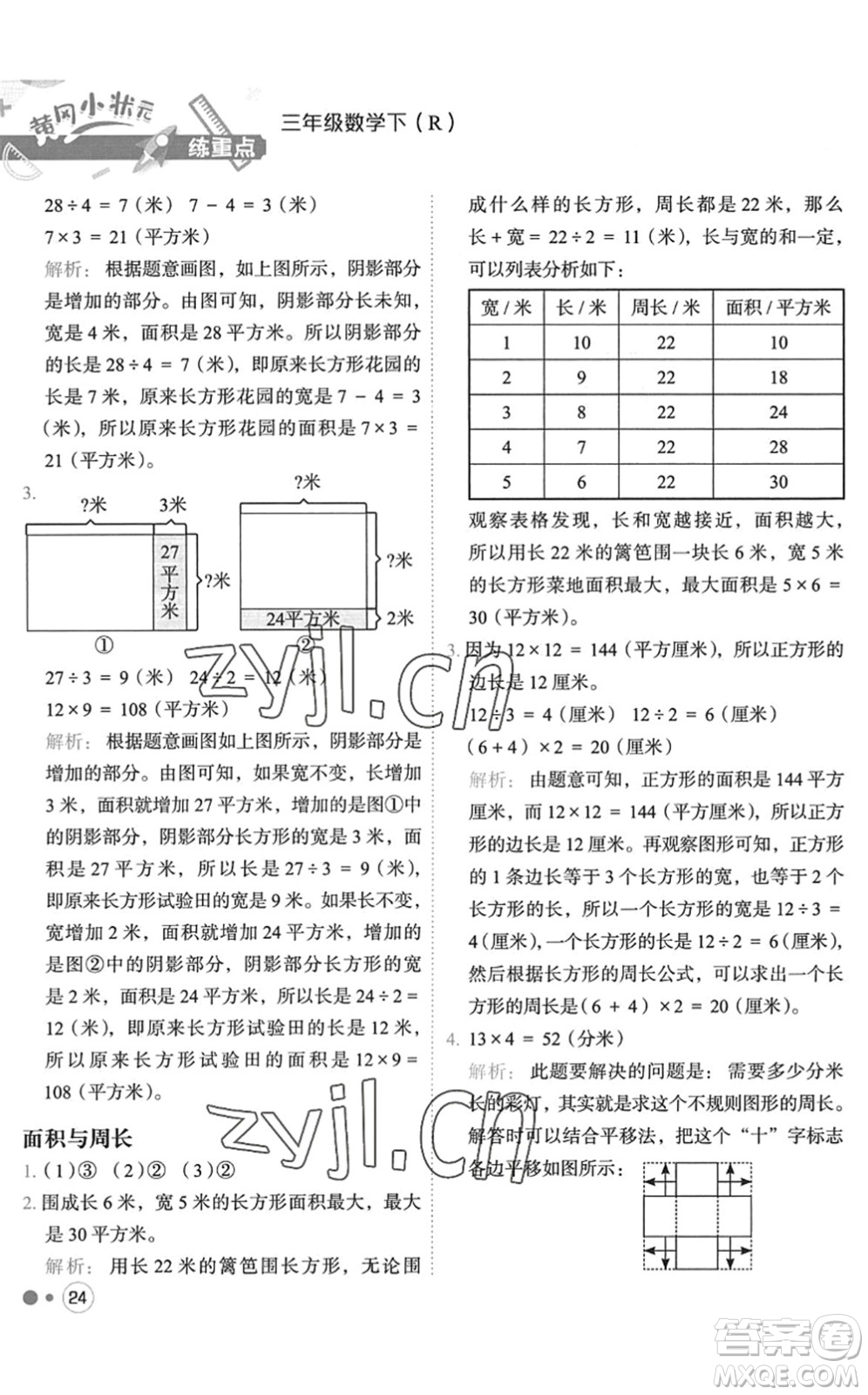 龍門書局2022黃岡小狀元練重點(diǎn)培優(yōu)同步作業(yè)三年級(jí)數(shù)學(xué)下冊(cè)R人教版答案