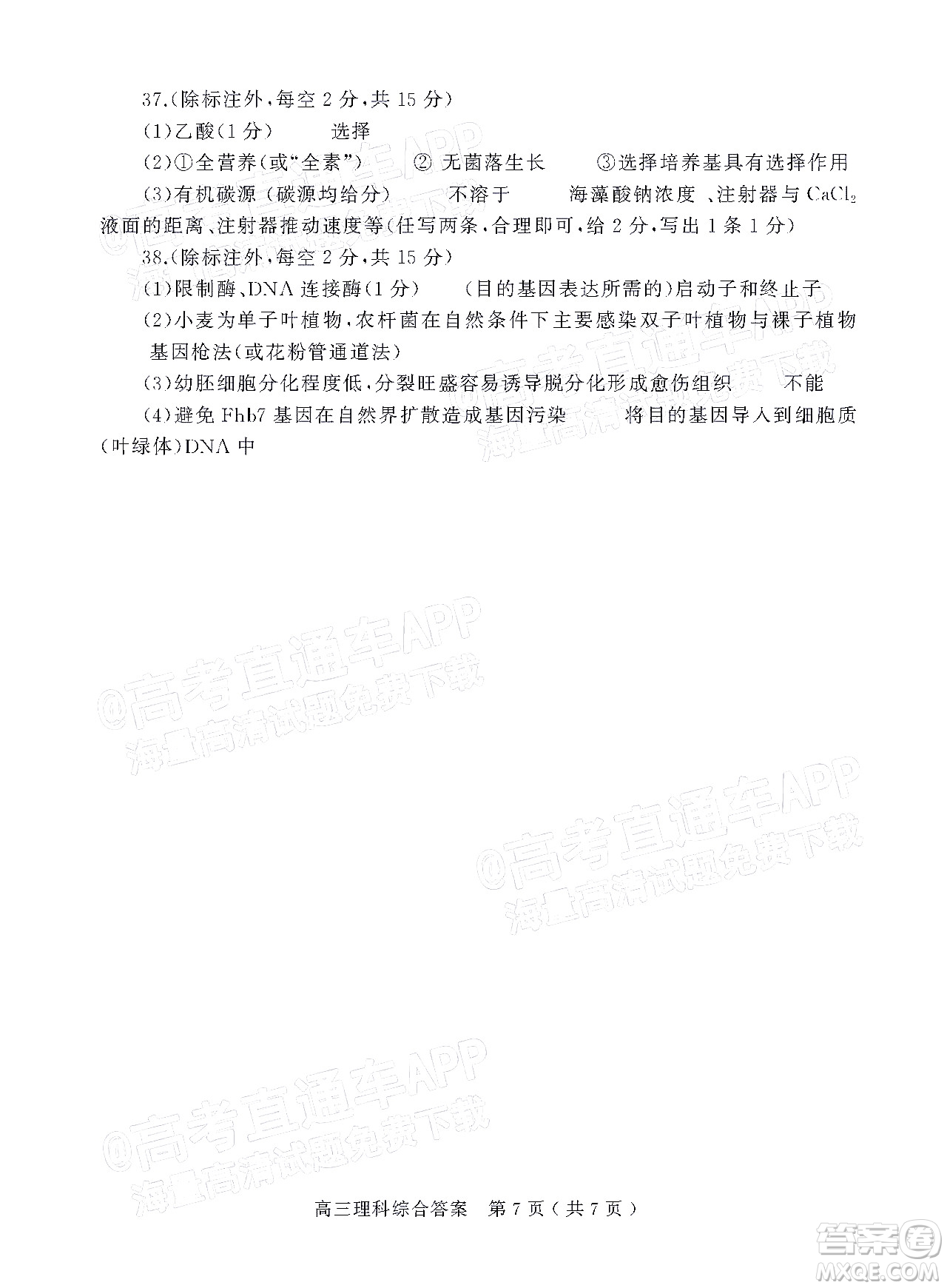 2022年河南省六市高三第一次聯(lián)合調研檢測理科綜合試題及答案