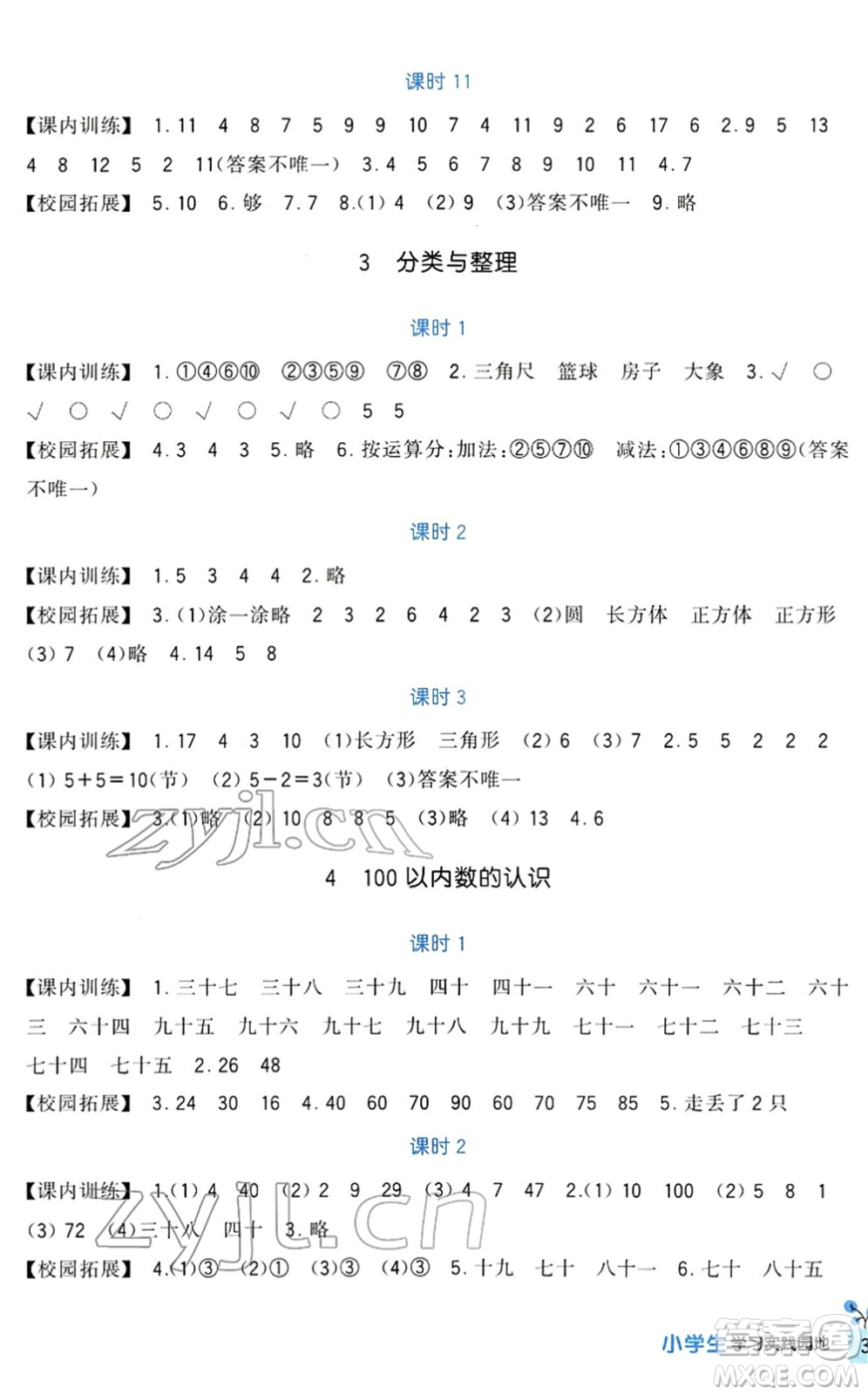 四川教育出版社2022新課標(biāo)小學(xué)生學(xué)習(xí)實(shí)踐園地一年級(jí)數(shù)學(xué)下冊(cè)人教版答案