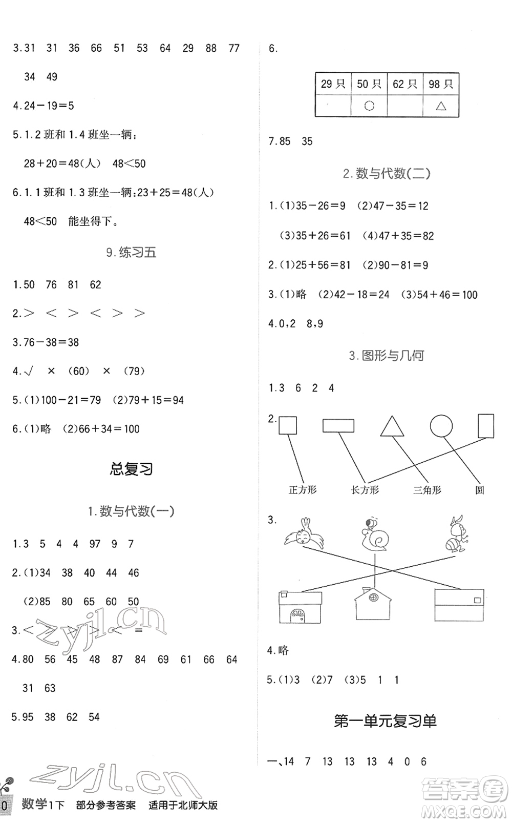 四川教育出版社2022新課標(biāo)小學(xué)生學(xué)習(xí)實(shí)踐園地一年級(jí)數(shù)學(xué)下冊北師大版答案