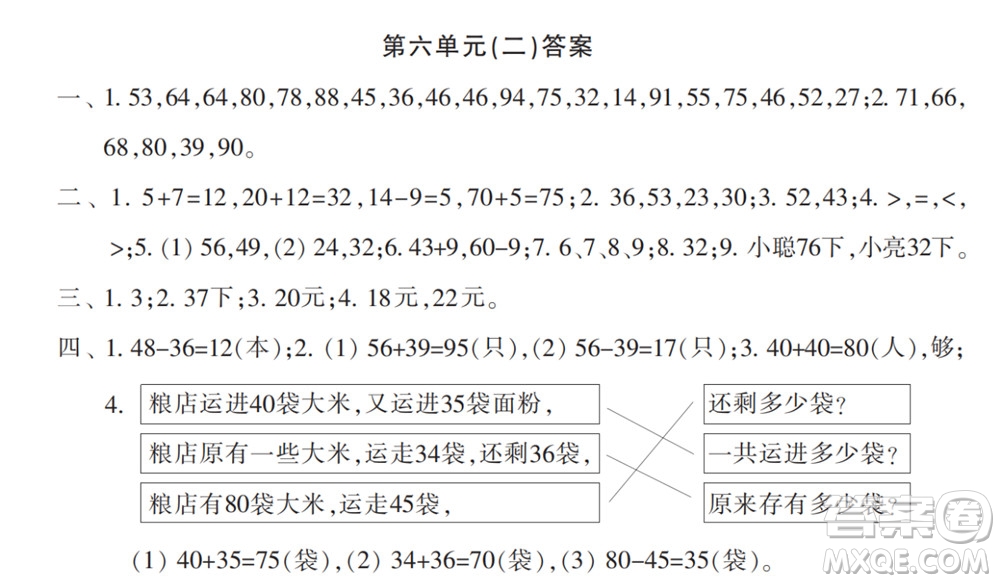 2022春小學(xué)生數(shù)學(xué)報配套試卷一年級下冊第五六單元測試卷參考答案