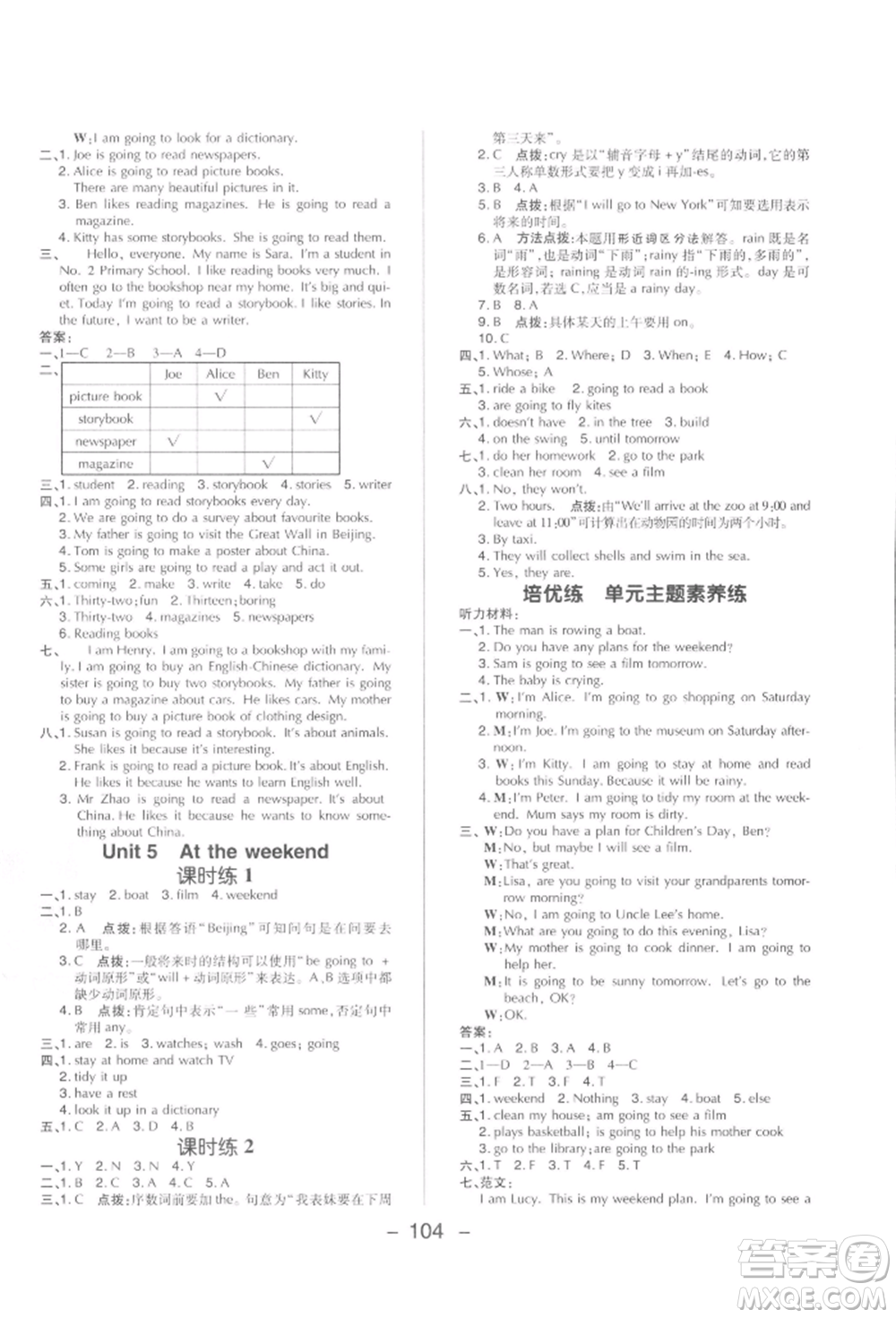 陜西人民教育出版社2022典中點(diǎn)綜合應(yīng)用創(chuàng)新題六年級英語下冊滬教版參考答案