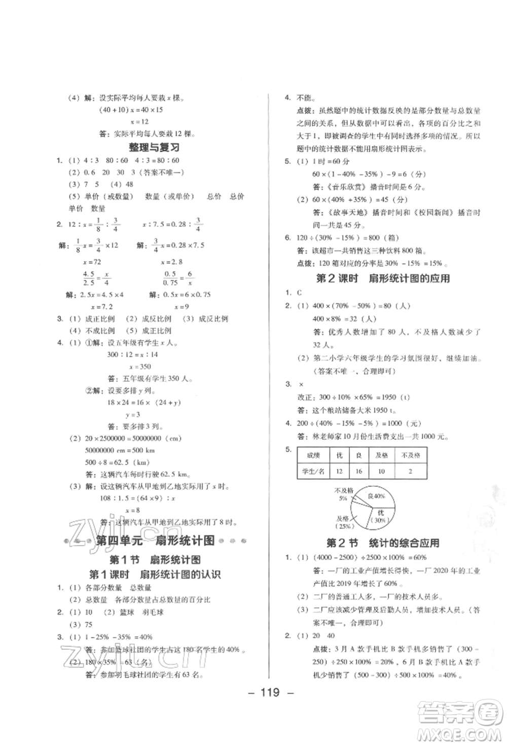 陜西人民教育出版社2022典中點綜合應(yīng)用創(chuàng)新題六年級數(shù)學(xué)下冊西師大版參考答案