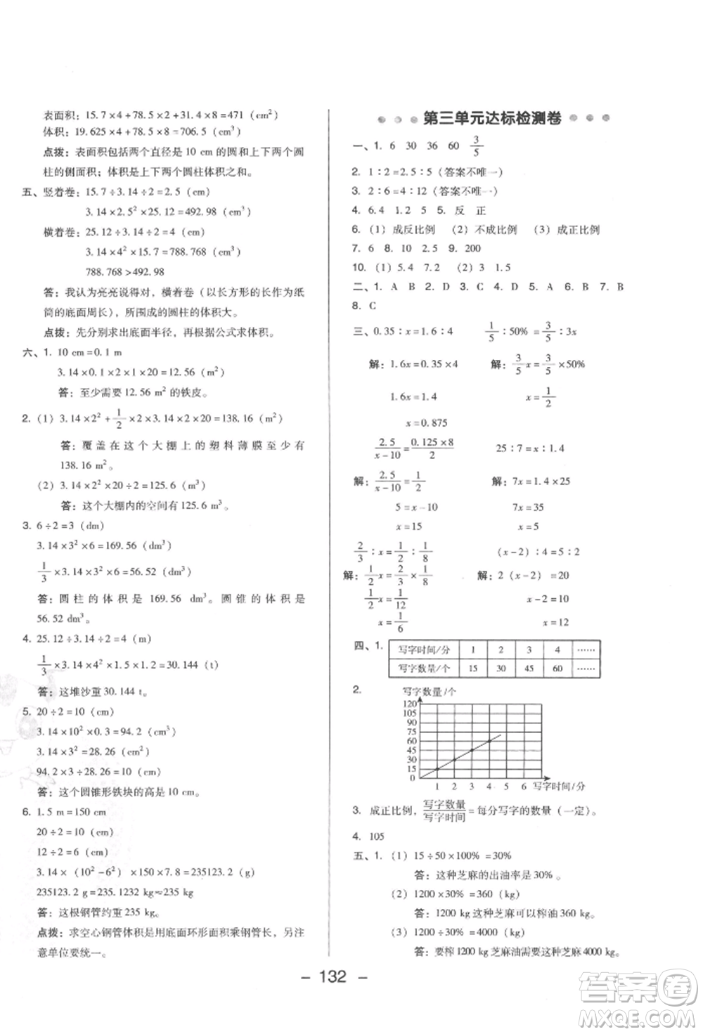 陜西人民教育出版社2022典中點綜合應(yīng)用創(chuàng)新題六年級數(shù)學(xué)下冊西師大版參考答案