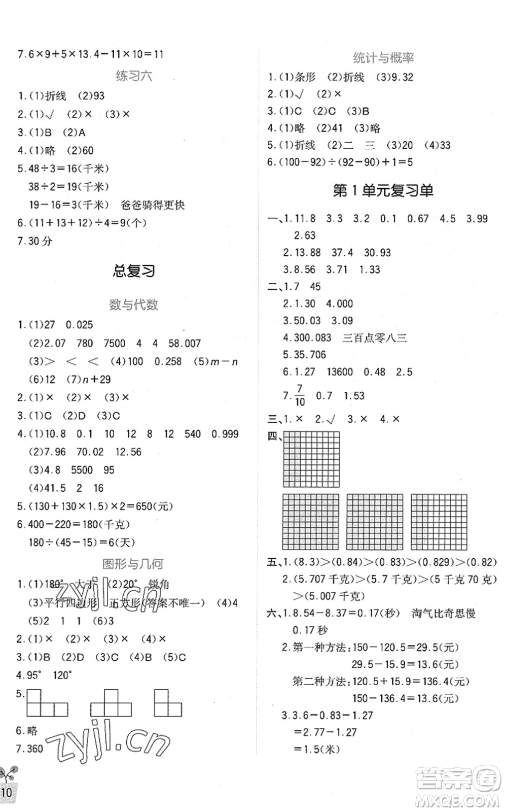 四川教育出版社2022新課標(biāo)小學(xué)生學(xué)習(xí)實(shí)踐園地四年級數(shù)學(xué)下冊北師大版答案