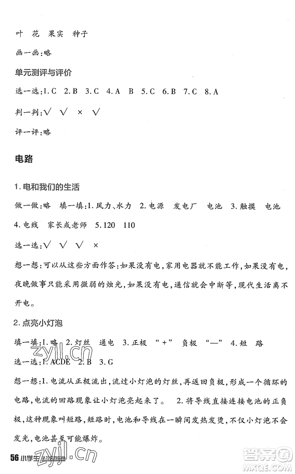 四川教育出版社2022新課標小學生學習實踐園地四年級科學下冊教科版答案