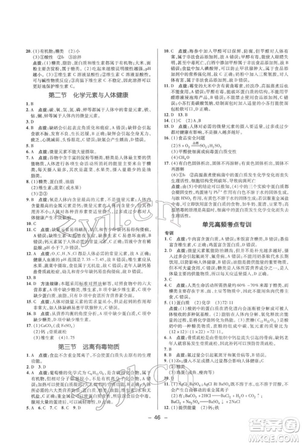 陜西人民教育出版社2022典中點綜合應(yīng)用創(chuàng)新題九年級化學(xué)下冊人教版參考答案