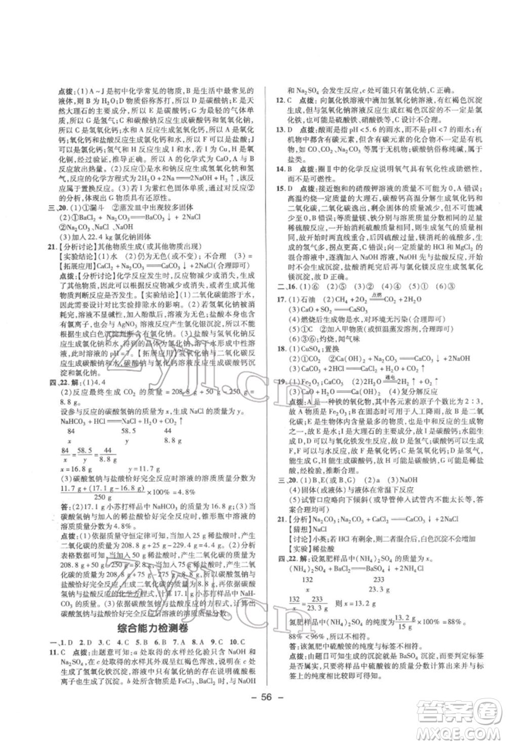 陜西人民教育出版社2022典中點綜合應(yīng)用創(chuàng)新題九年級化學(xué)下冊人教版參考答案