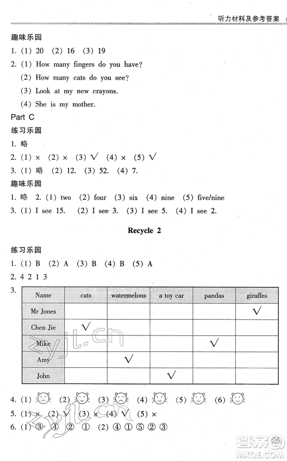 浙江少年兒童出版社2022同步課時(shí)特訓(xùn)三年級(jí)英語下冊(cè)R人教版答案