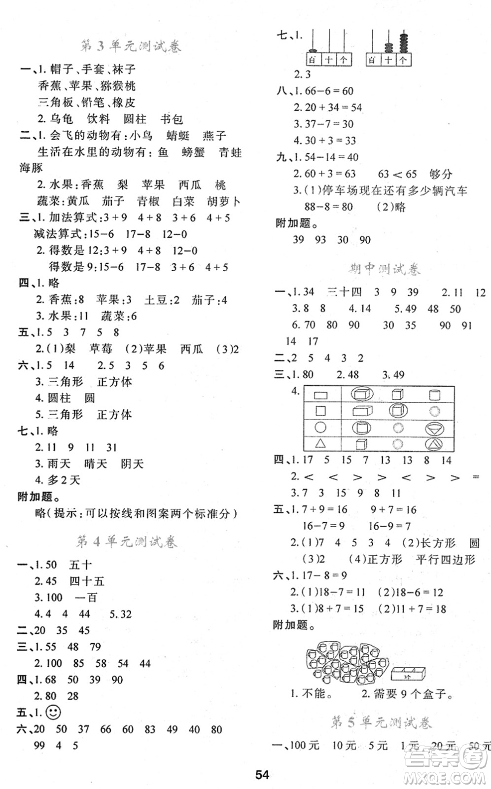 陜西人民教育出版社2022新課程學(xué)習(xí)與評價(jià)一年級數(shù)學(xué)下冊A版人教版答案