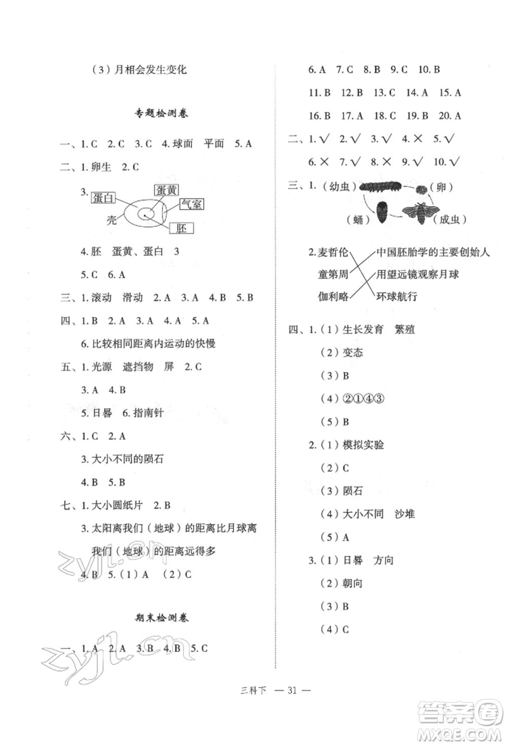 浙江工商大學(xué)出版社2022名師面對(duì)面先學(xué)后練三年級(jí)科學(xué)下冊(cè)教科版參考答案