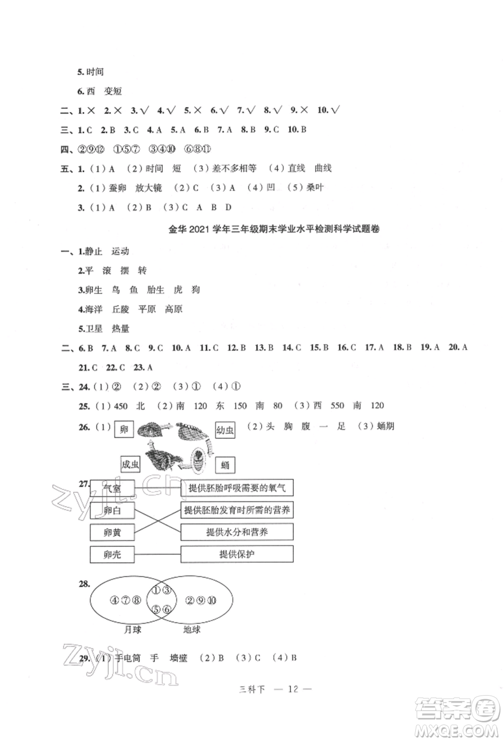 浙江工商大學(xué)出版社2022名師面對(duì)面先學(xué)后練三年級(jí)科學(xué)下冊(cè)教科版參考答案