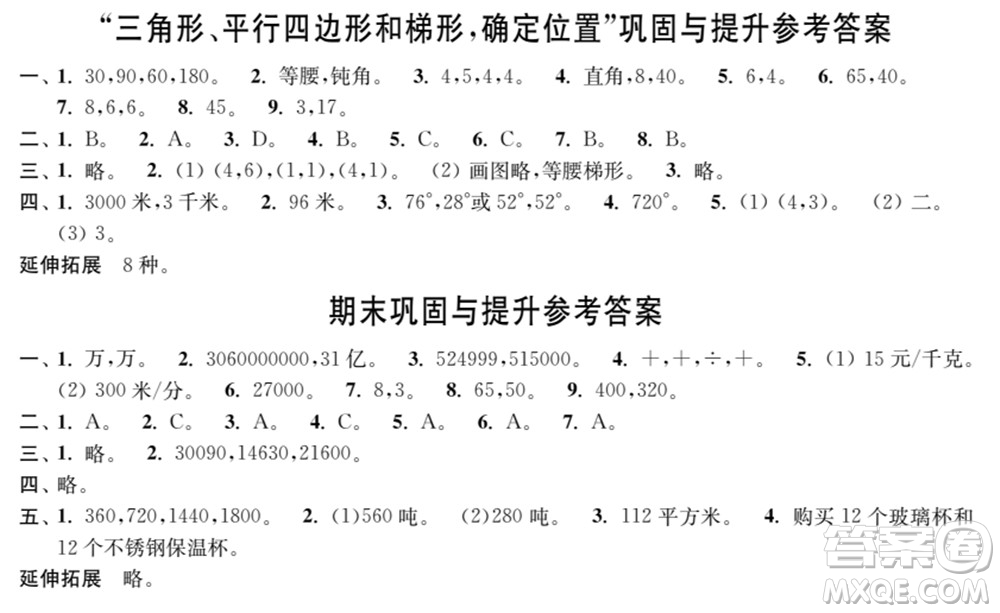 時代學(xué)習(xí)報數(shù)學(xué)周刊2021-2022學(xué)年度蘇教版四年級第二學(xué)期鞏固與提升參考答案