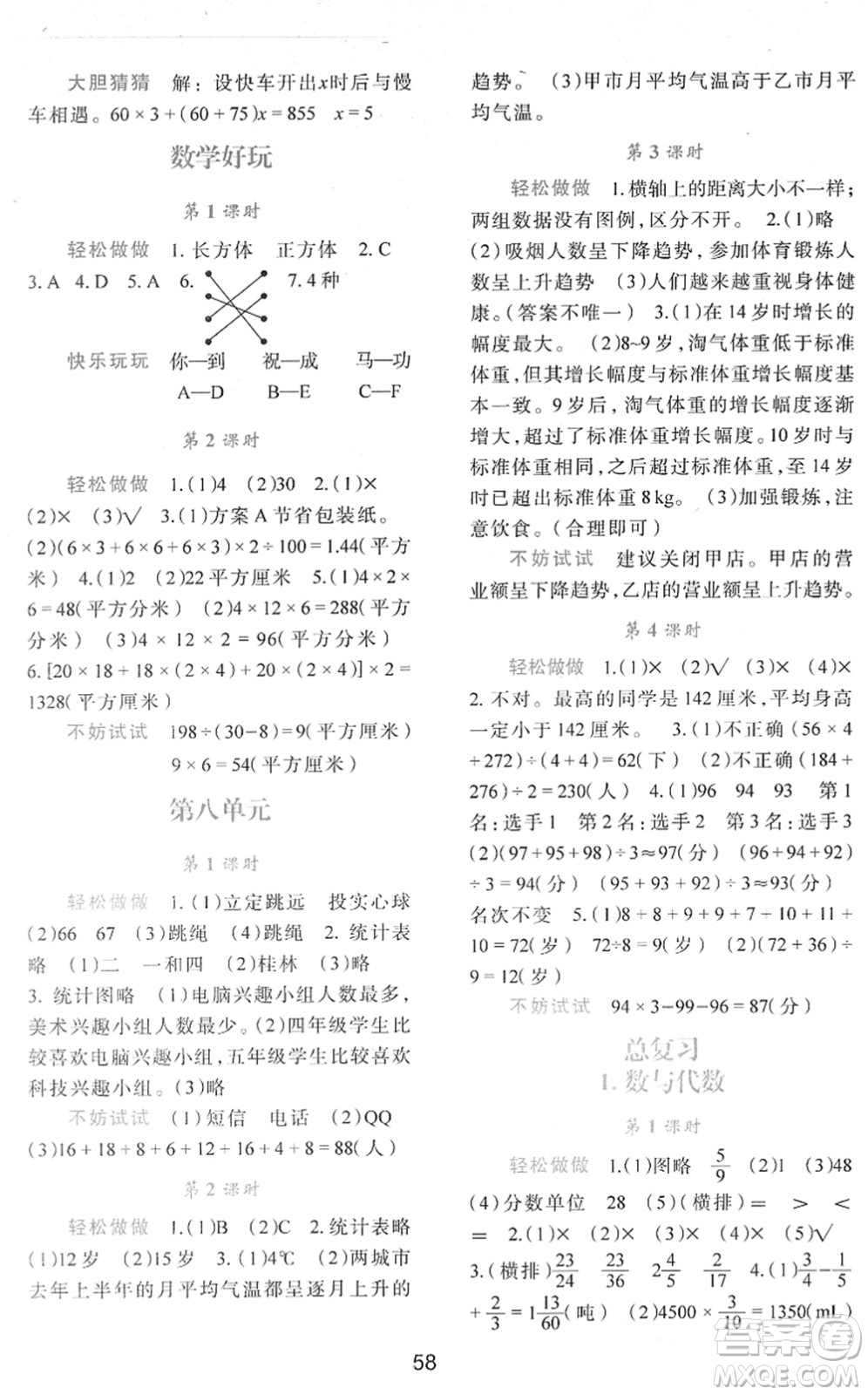 陜西人民教育出版社2022新課程學(xué)習(xí)與評(píng)價(jià)五年級(jí)數(shù)學(xué)下冊(cè)C版北師大版答案